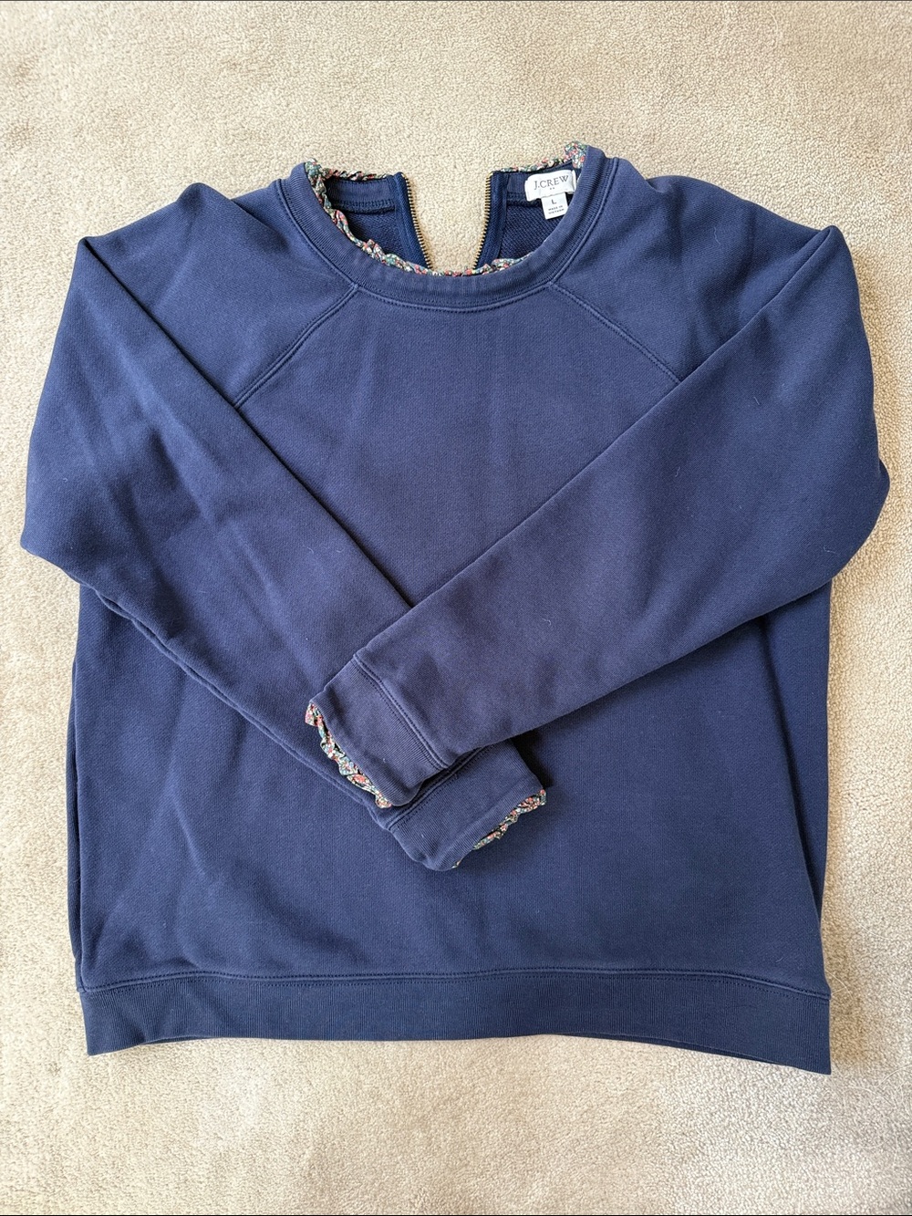 J. Crew Navy Blue Crewneck Sweatshirt with Subtle Trim